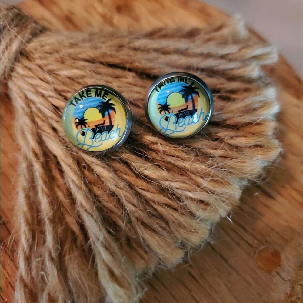 Handmade “Take Me to the Beach” Silver Stud Earrings